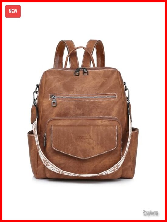 PU Leather Convertible Backpack Purse for Women - 8 Pockets Waterproof Daypack